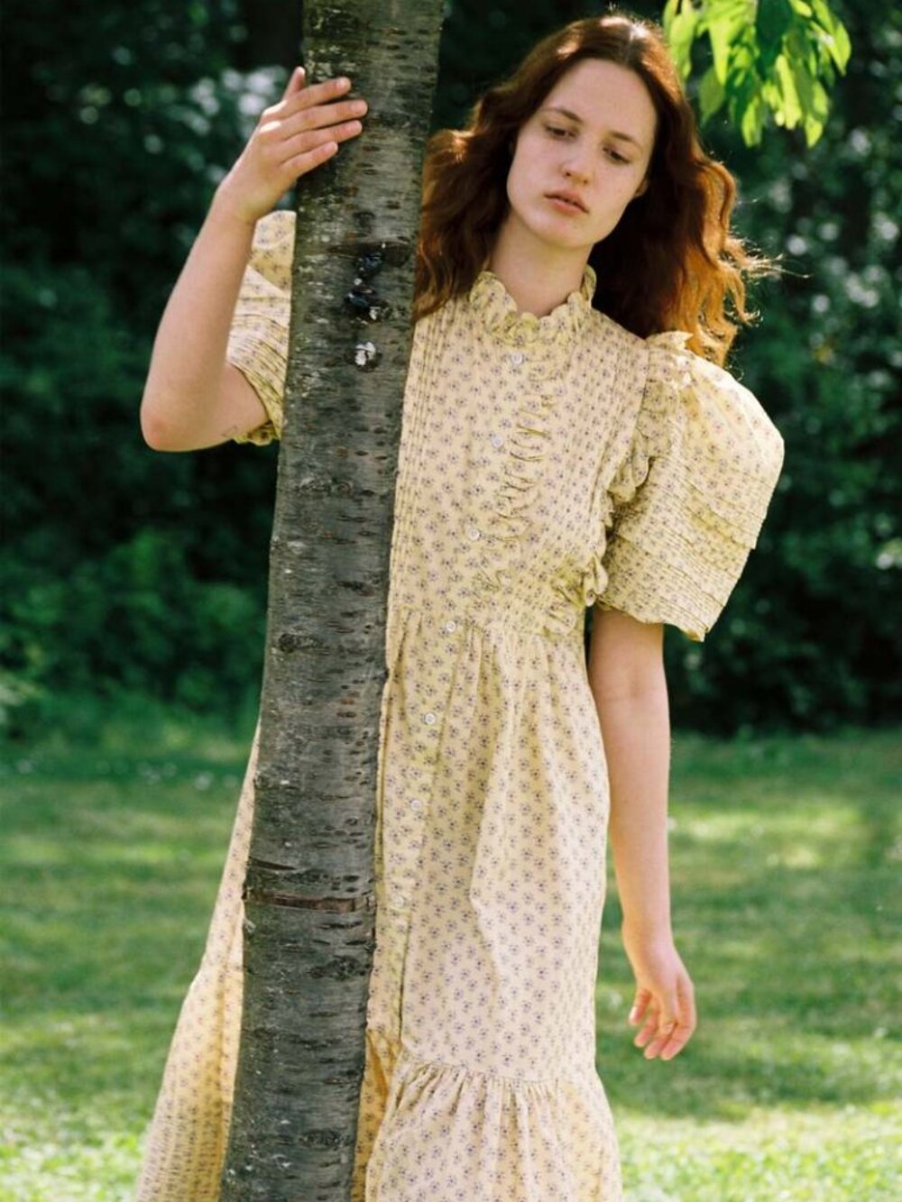 Sea New York Pascala Dress S Yellow Floral Cottagecore Midi Puff Sleeve